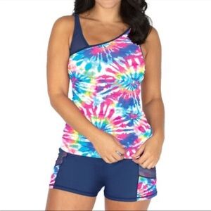 Free‎ Country 2 Piece Tankini Womens Rainbow Navy UPF 50+